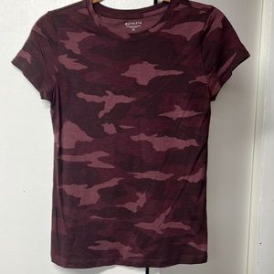 Athleta brand burgandy colored camouflage tshirt.